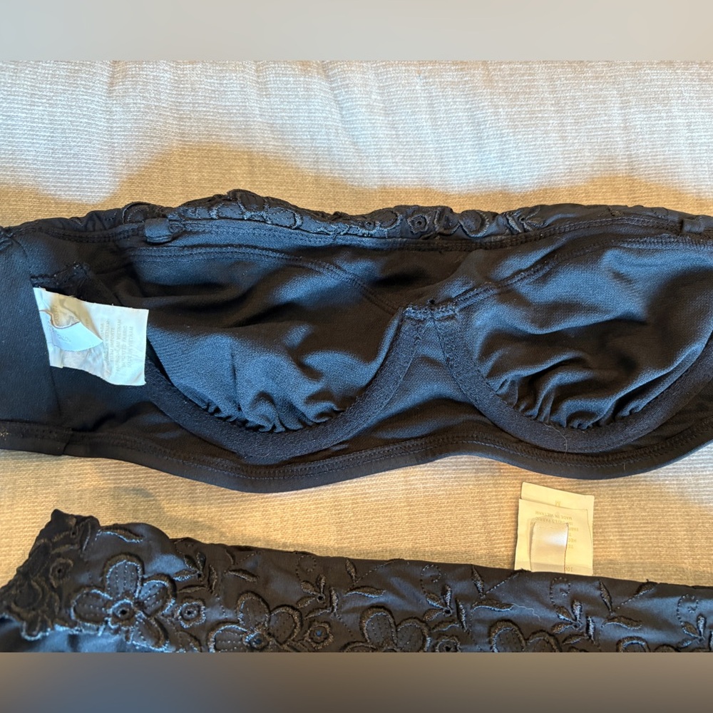 Perry Ellis Two Piece Black Embroidered Bandeau Swimwear - Picture 2 of 4